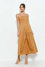 Mustard Square Neck Tiered Sleeveless Midi Dress