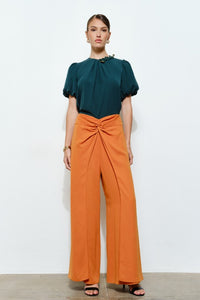 Clay Twist Front Draped High-waist Wide-leg Pants