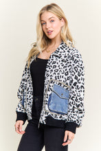 White Print Jacket With Denim Pockets
