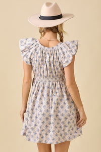 Light Grey Deep V-neck Mini Dress With Bubble Sleeve And Hem