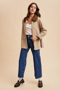 Beige Corduroy Collared Cotton Chore Jacket