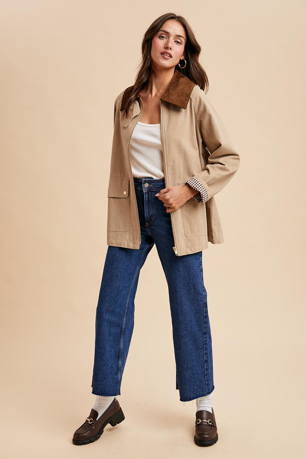 Beige Corduroy Collared Cotton Chore Jacket