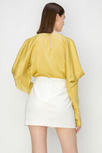 Mustard Draped Cold Shoulder Long Sleeves Blouse Top