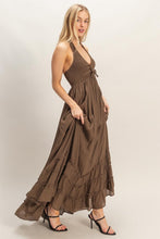 Chocolate Halter Neck Smocked Maxi Dress