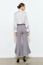 Silver Chic Satin Ruffled Jeweled Bell Sleeves Blouse Top
