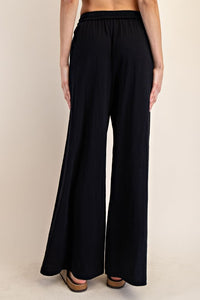 Black Cotton Slub Lounging Wide Pant
