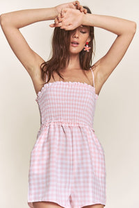 Pink Gingham Smocked Romper