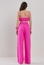 Hot Pink Pluffy Crop Top And Wide Pants Set