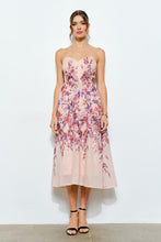 Mauve Sweetheart Strapless Floral Midi Dress