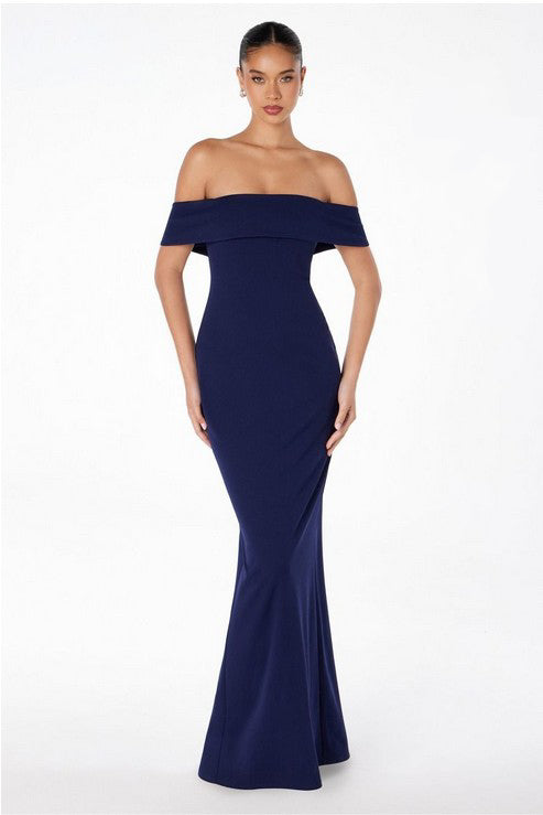 Navy One Shoulder Long Evening Dress