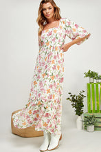 White Floral Barbie Flower Print Balloon Sleeve Tiered Dress