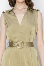 Olive Satin V-Neck Side Pockets Cargo Pants Jumpsuit