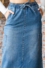 Med Wash String Cargo Pocket Denim Long Skirt
