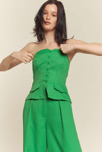 Kelly Green Linen Tube Button Down Vest With Pants Set