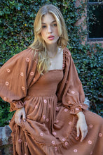 Caramel Gauze Embroidery Smocking Tiered Gradient Dress