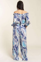 Blue Combo Offshoulder Tiedye Satin Jumpsuit