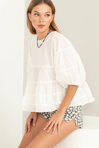 Off White Simply Beautiful Elbow Sleeve Tiered Top