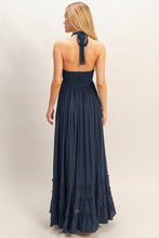 Dark Navy Halter Neck Smocked Maxi Dress