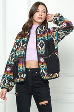Multi Contrast Pocket Printed Fleece Jacket