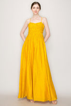 Mustard Satin Ruched Detailing Sleeveless Maxi Dress