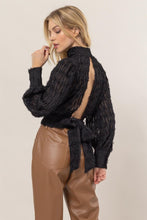 Black Fuzzy Tie-Back Blouse