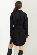 Black Easy Win Button-Up Belted Shirt Dress
