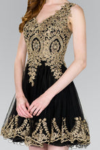 Black/Gold Tulle Short Dress Accented With Gold Lace