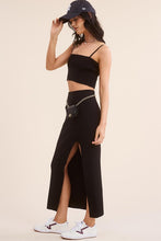 Black Solid Ribbed-Knit Tank And Midi Slit Skirt