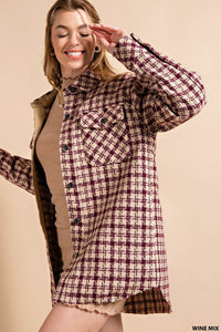 Wine Mix Plaid Shirt Button Down Jacket