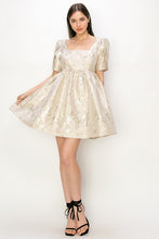 Cream Square Neck Jacquard Glitter Baby Doll Mini Dress