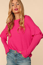 Fuchsia Drop Shoulder Ruffle Loose Fit Solid Knit Top