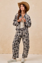 Grey/Black Rose Printed Twill Barrel Pants