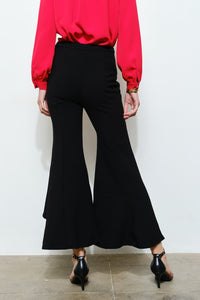 Black Draped Ruffle High-low Flare Pants