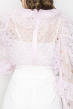 Pink Blush Ruffleed Laser-cut Long Sleeves Blouse Top