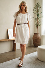 White Textured Off Shoulder Dress with Ruffle Edge