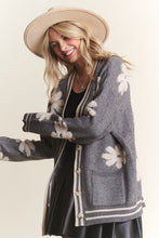 Grey Button Down Floral Cardigan