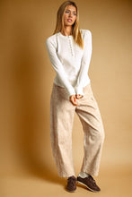 Off White Half Snap Button Waffle Fabric Long Sleeve Top