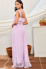 Lavender Elastic Shoulder Ruffle Back Zipper Lace Dress