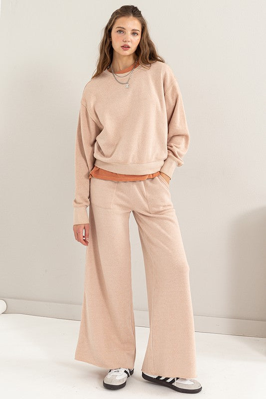 Tan High Rise Wide Leg Drawstring Pants
