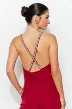 Burgundy Crystal Trim Deep V Cross Back Jumpsuit