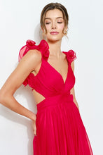 Red Organza Shoulder Strap Cutout Lace-up Maxi Dress