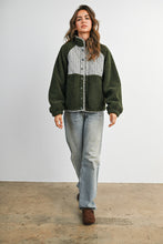 Olive Multi Quilted Plaid Sherpa Fleece Snap Jacket