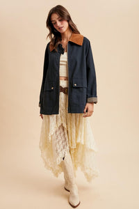 Midnight Corduroy Collared Cotton Chore Jacket