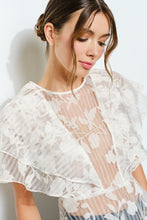 White Sheer Floral Stripe Print Ruffle Blouse