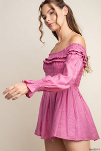 Magenta Tunic Off Shoulder Smocked Top