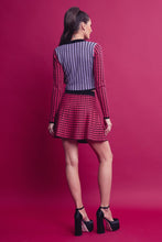 Pink Multi Knit Houndstooth Colorblock Cardigan Skirt Set