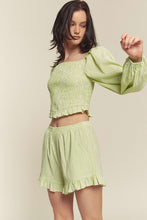 Green Gingham Smocked Top With Shorts Set
