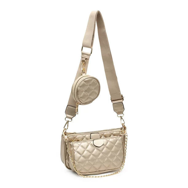 Champagne Quilt Crossbody Coin Pouch Set