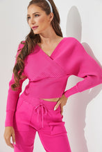 Fuchsia Knit Long Slv Top And Jogger Pants Set