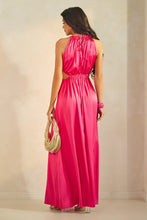 Pink Sleeveless Front Cutout With Tie Maxi Slit Dress